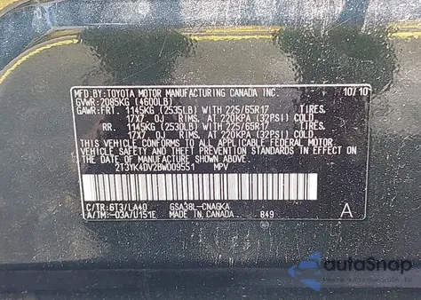 2011 Toyota Rav4 Limited V6 from USA, damaged, VIN 2T3YK4DV2BW009551